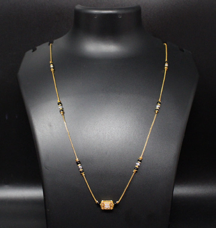 Gold-Plated Mangalsutra with Black Beads & Square Stone Pendant – Lightweight Daily Wear Design