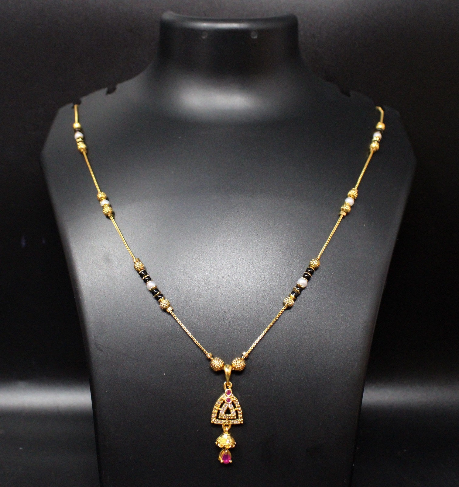 Gold-Plated Mangalsutra with Black Beads & Layered Pendant – Traditional Daily & Festive Wear