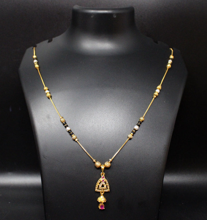Gold-Plated Mangalsutra with Black Beads & Layered Pendant – Traditional Daily & Festive Wear