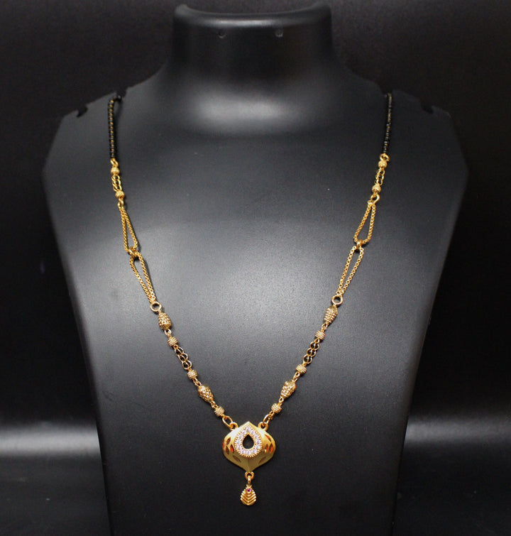 Gold-Plated Mangalsutra with Black Beads & Teardrop Pendant – Elegant Daily & Festive Wear