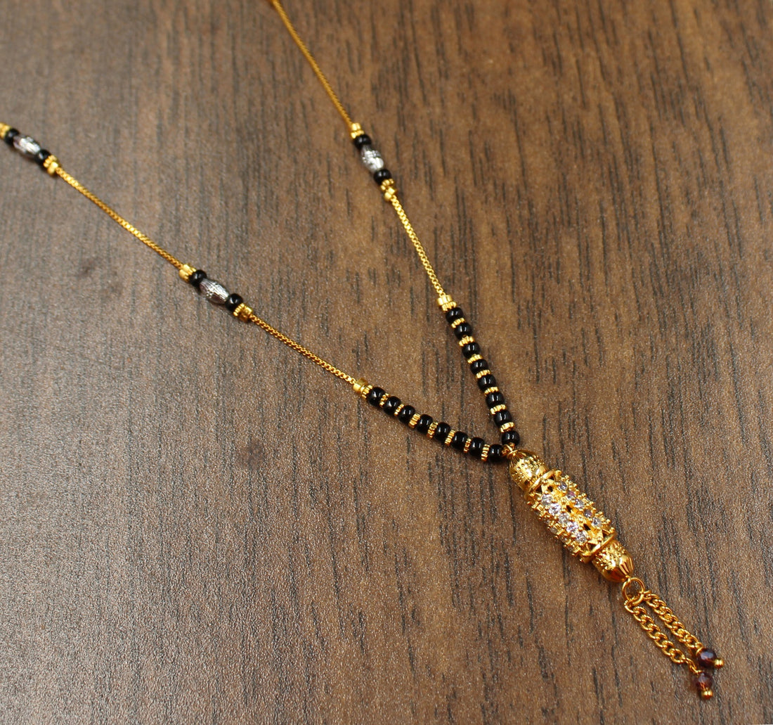Stylish Gold-Plated Mangalsutra with Designer Pendant & Black Beads – Perfect for Daily & Festive Wear