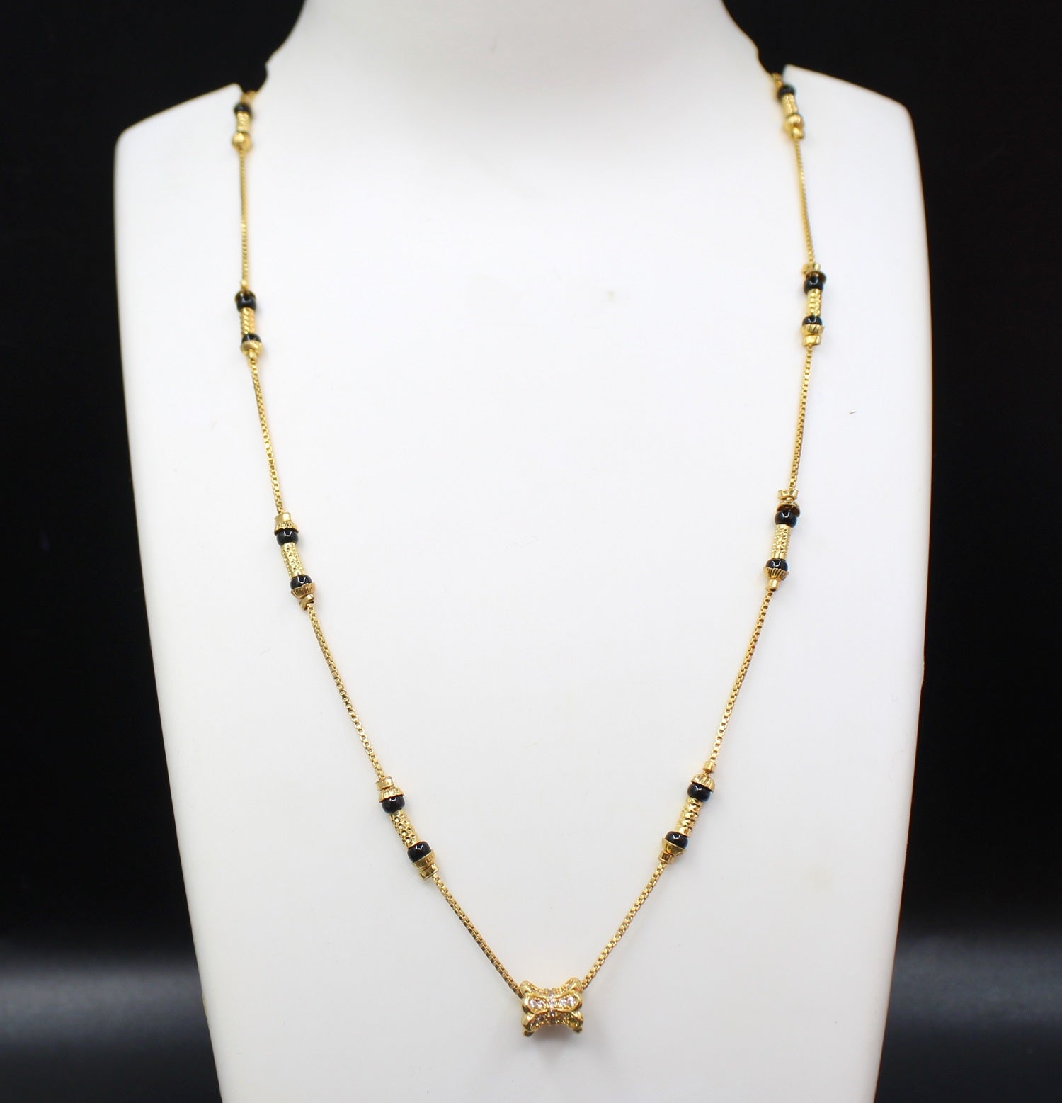 Elegant Gold-Plated Mangalsutra with Black Beads & Stylish Pendant – Daily Wear Jewellery