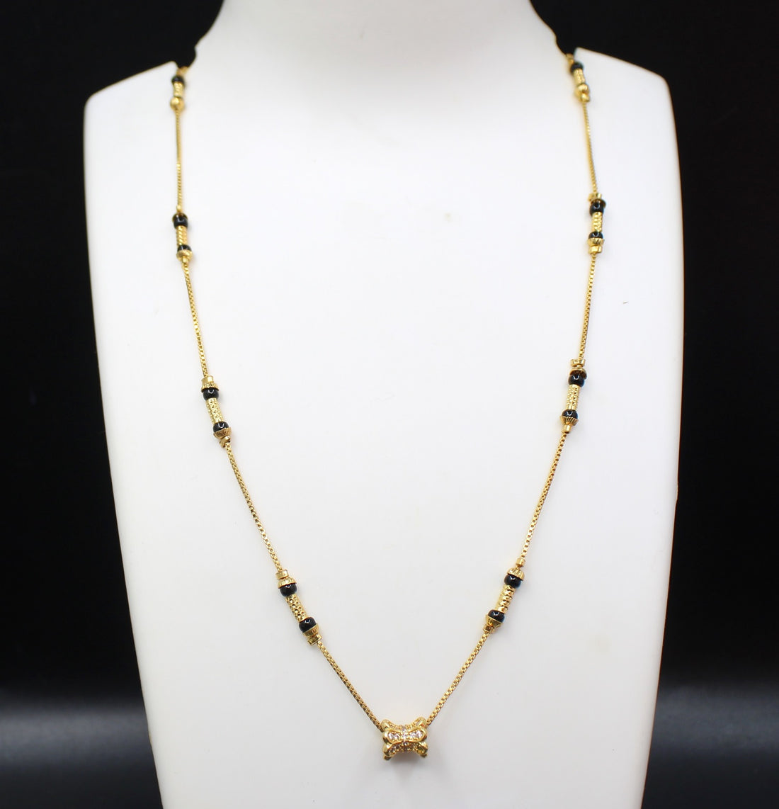 Elegant Gold-Plated Mangalsutra with Black Beads & Stylish Pendant – Daily Wear Jewellery