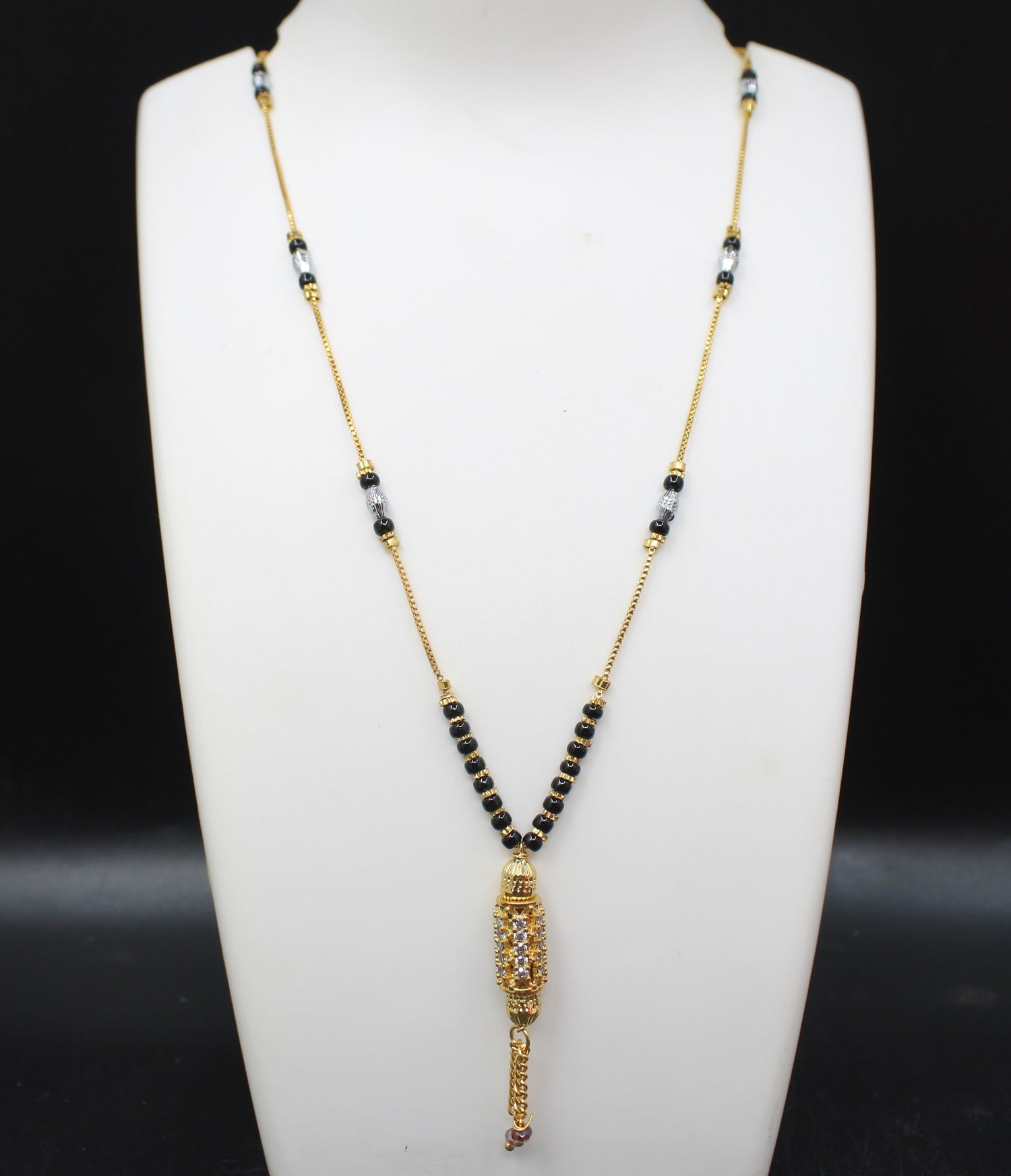 Stylish Gold-Plated Mangalsutra with Designer Pendant & Black Beads – Perfect for Daily & Festive Wear