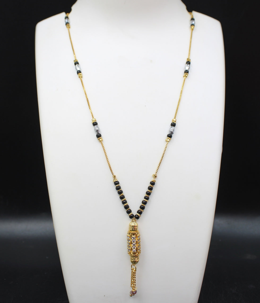 Stylish Gold-Plated Mangalsutra with Designer Pendant & Black Beads – Perfect for Daily & Festive Wear