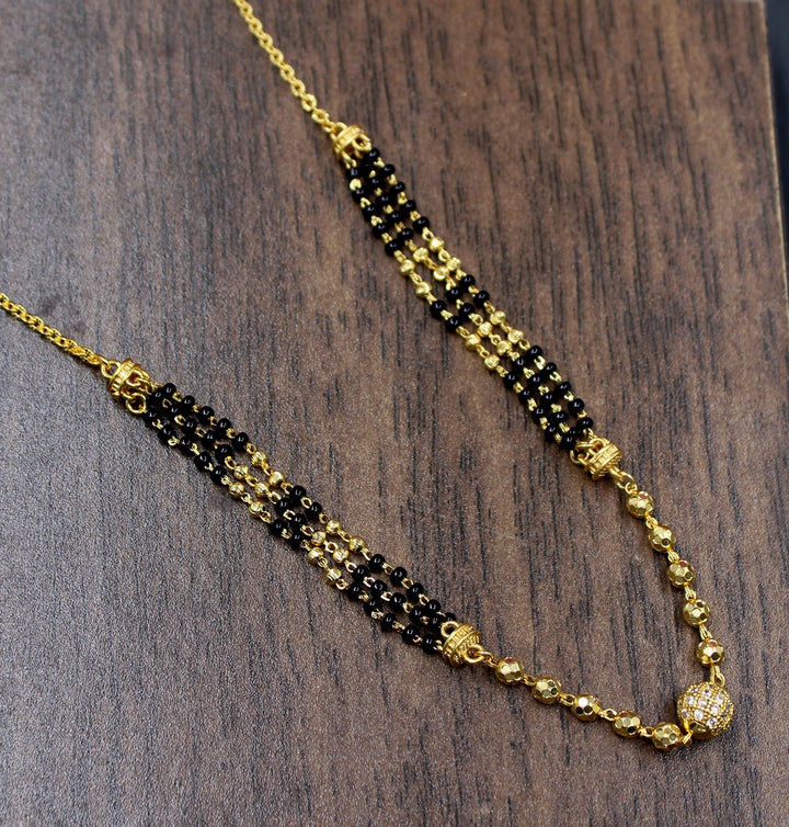 Elegant Dual-Layer Black Bead Gold-Plated Mangalsutra – Modern Grace with Traditional Touch