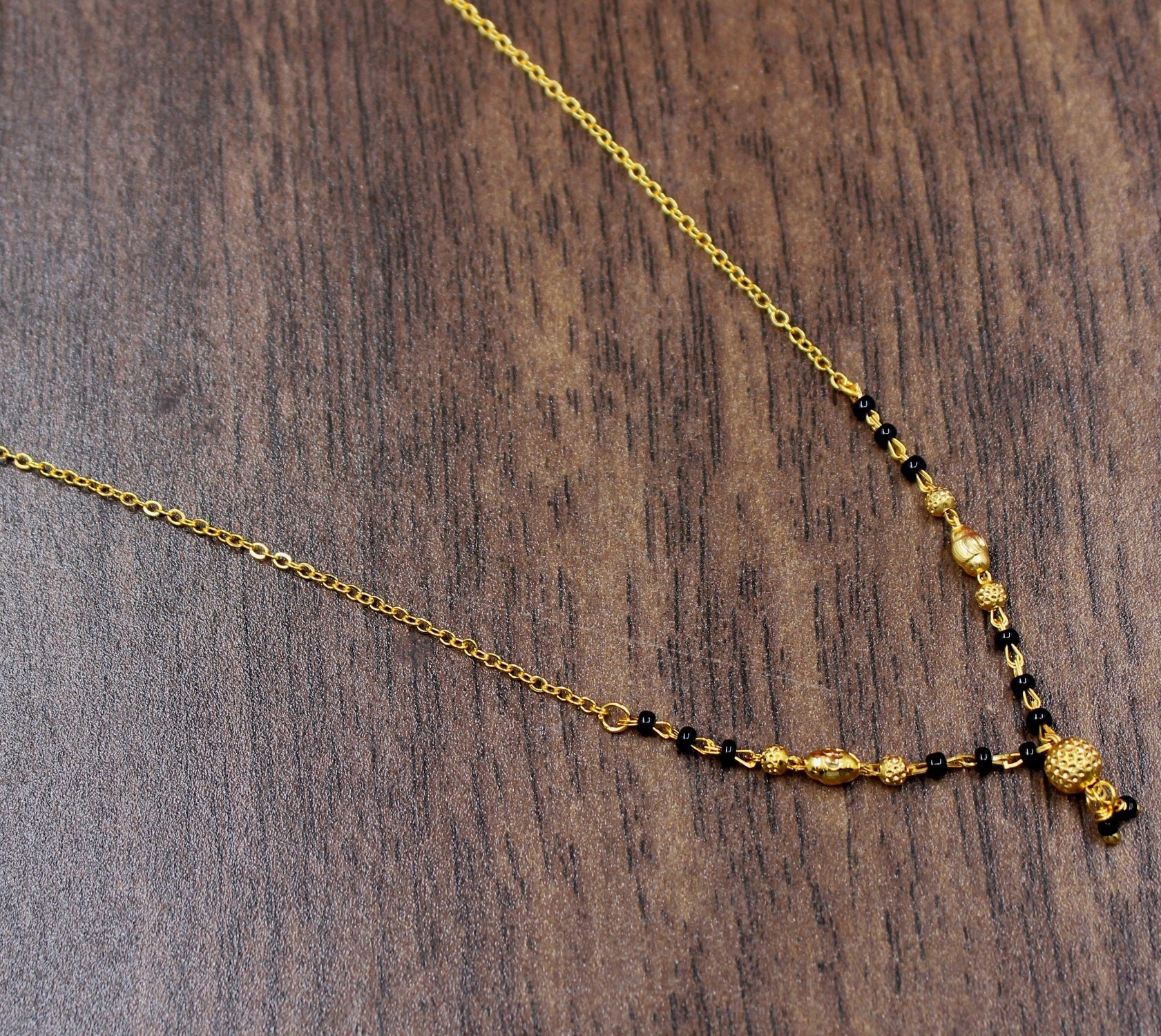 Minimal Gold-Plated Daily Wear Mangalsutra – Elegant Black Bead Chain Design