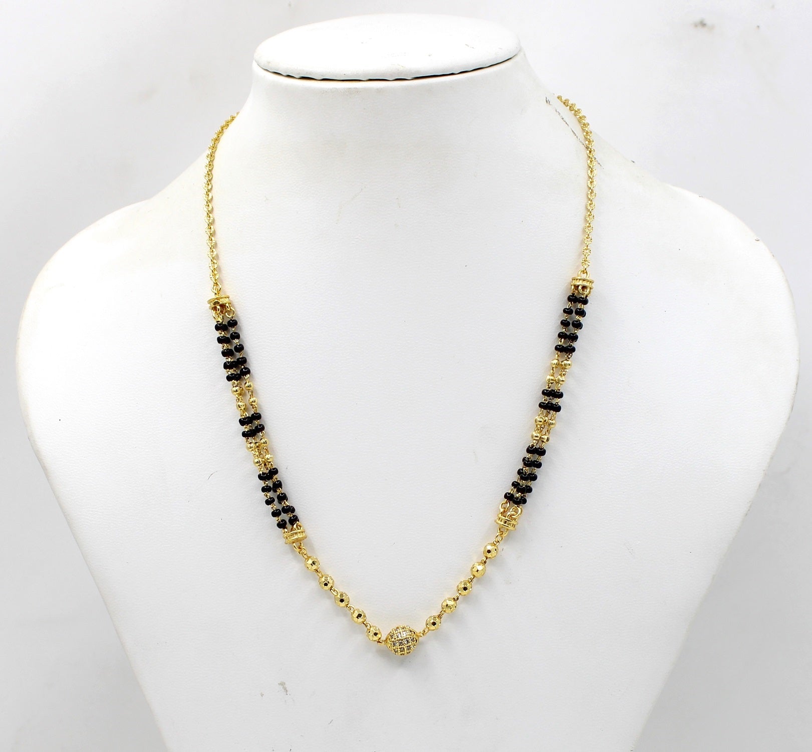 Elegant Dual-Layer Black Bead Gold-Plated Mangalsutra – Modern Grace with Traditional Touch