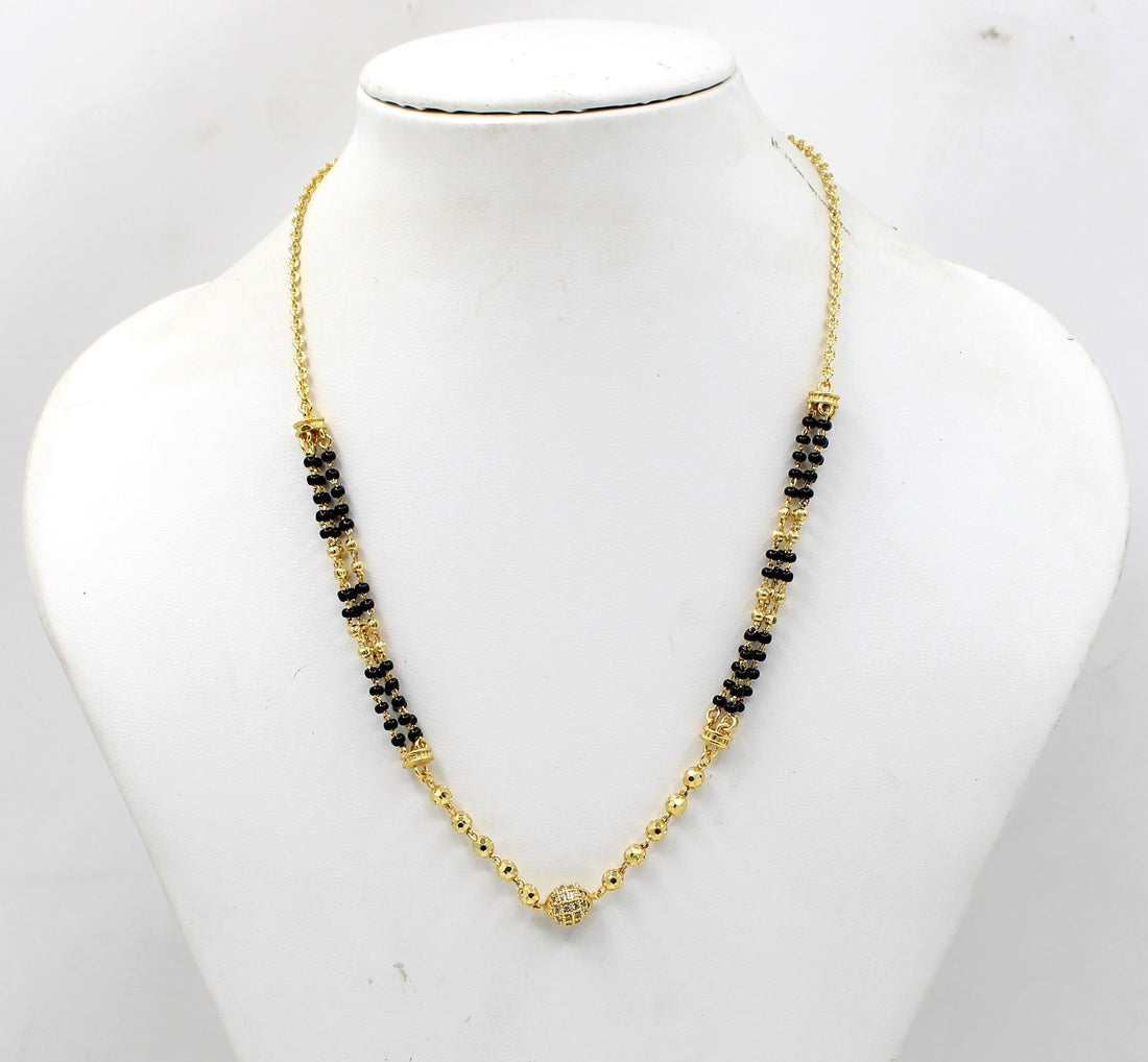 Elegant Dual-Layer Black Bead Gold-Plated Mangalsutra – Modern Grace with Traditional Touch