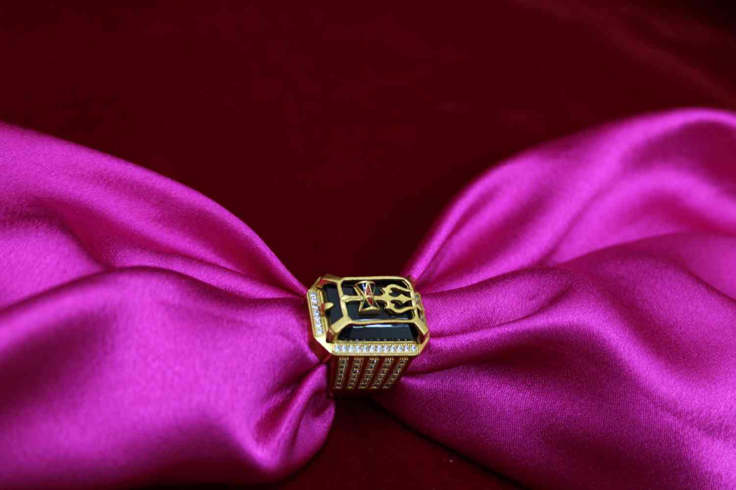 1 Gram Gold Plated Shiv On Black Stone Gorgeous Design Ring For Men