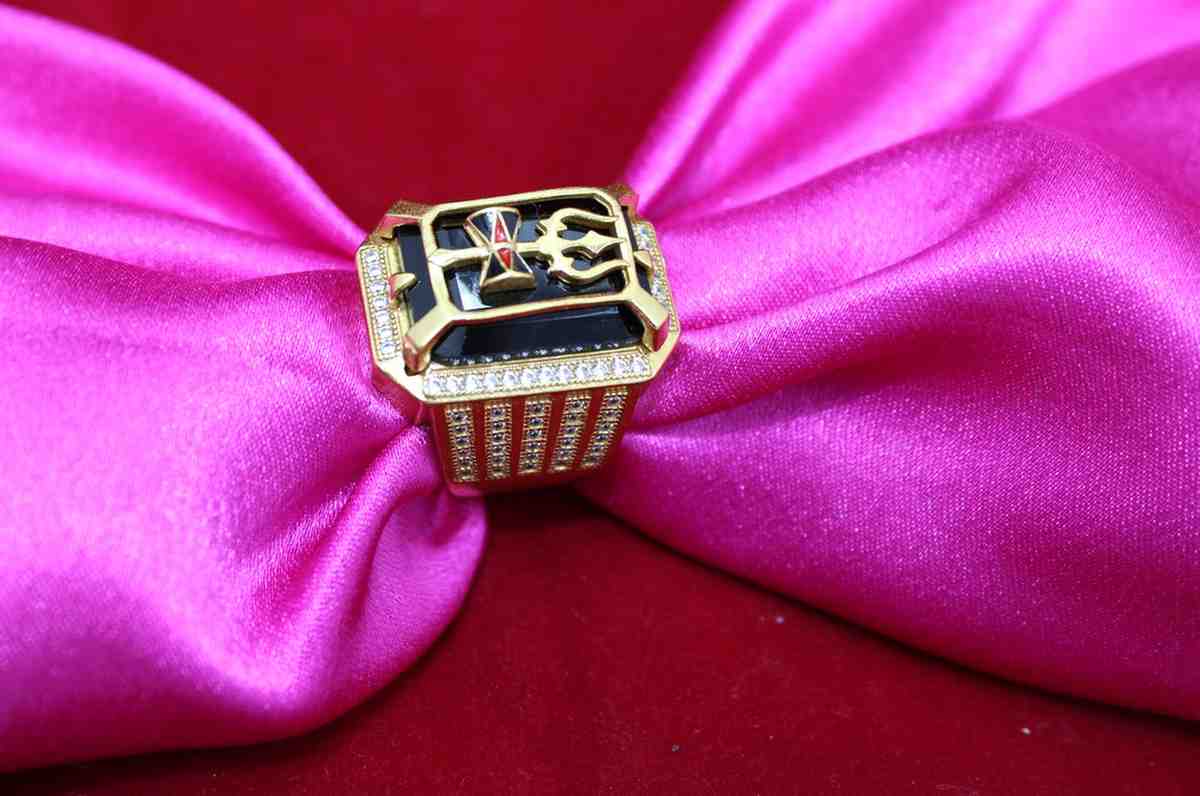 1 Gram Gold Plated Shiv On Black Stone Gorgeous Design Ring For Men