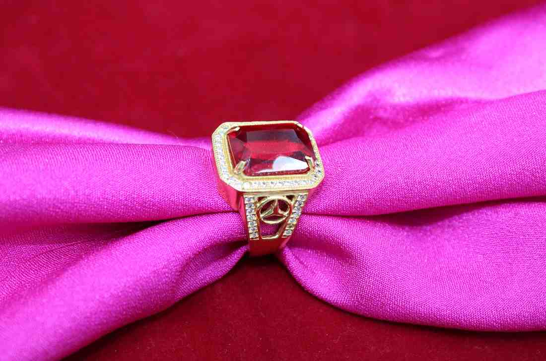 1 Gram Gold Diamond With Mercedes Logo Design Ring For Men