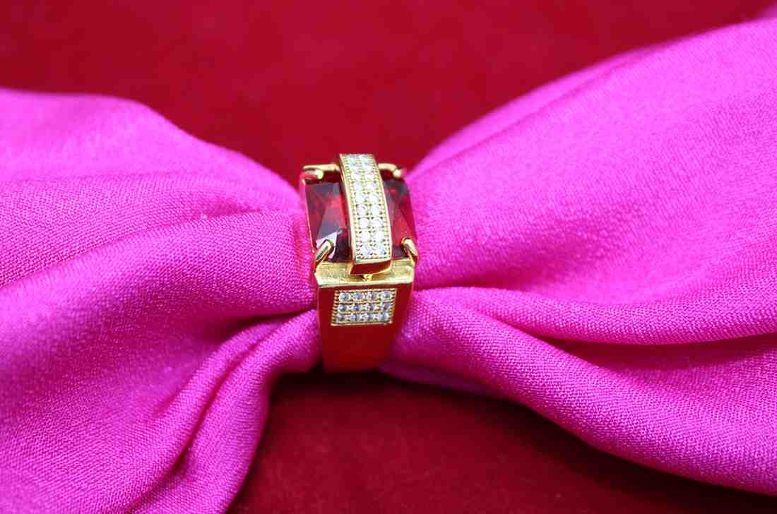 1 Gram Gold Plated Red Stone With Diamond Best Quality Ring For Men