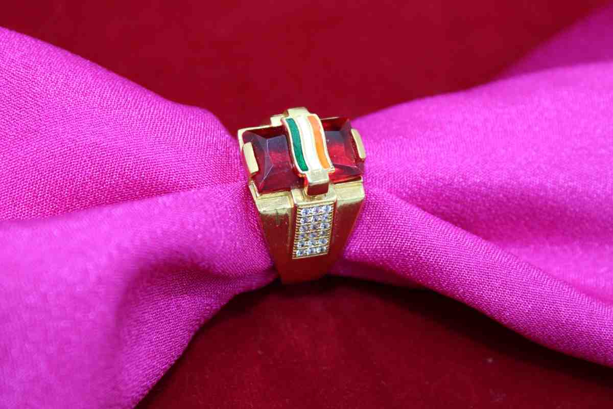 1 Gram Gold Plated Indian Flag On Red Stone Best Quality Ring For Men