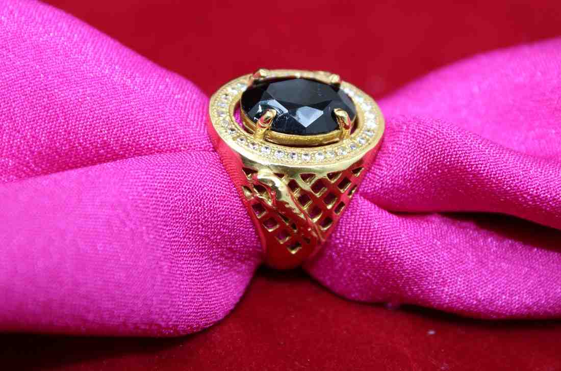 1 Gram Gold Plated Black Stone with Diamond Best Quality Ring for Men