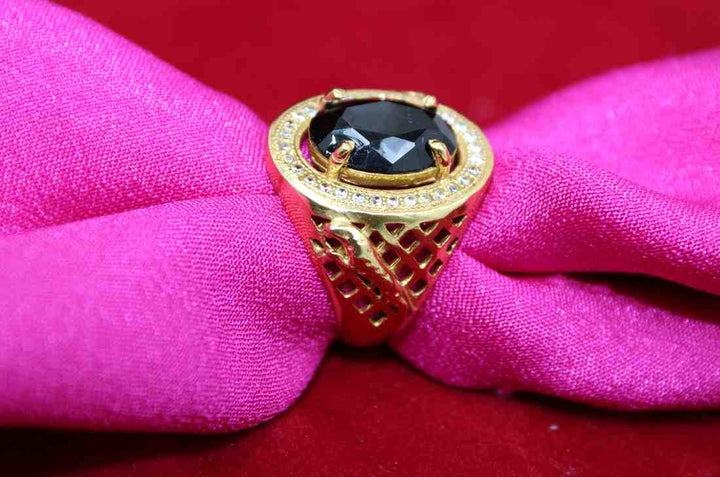 1 Gram Gold Plated Black Stone with Diamond Best Quality Ring for Men