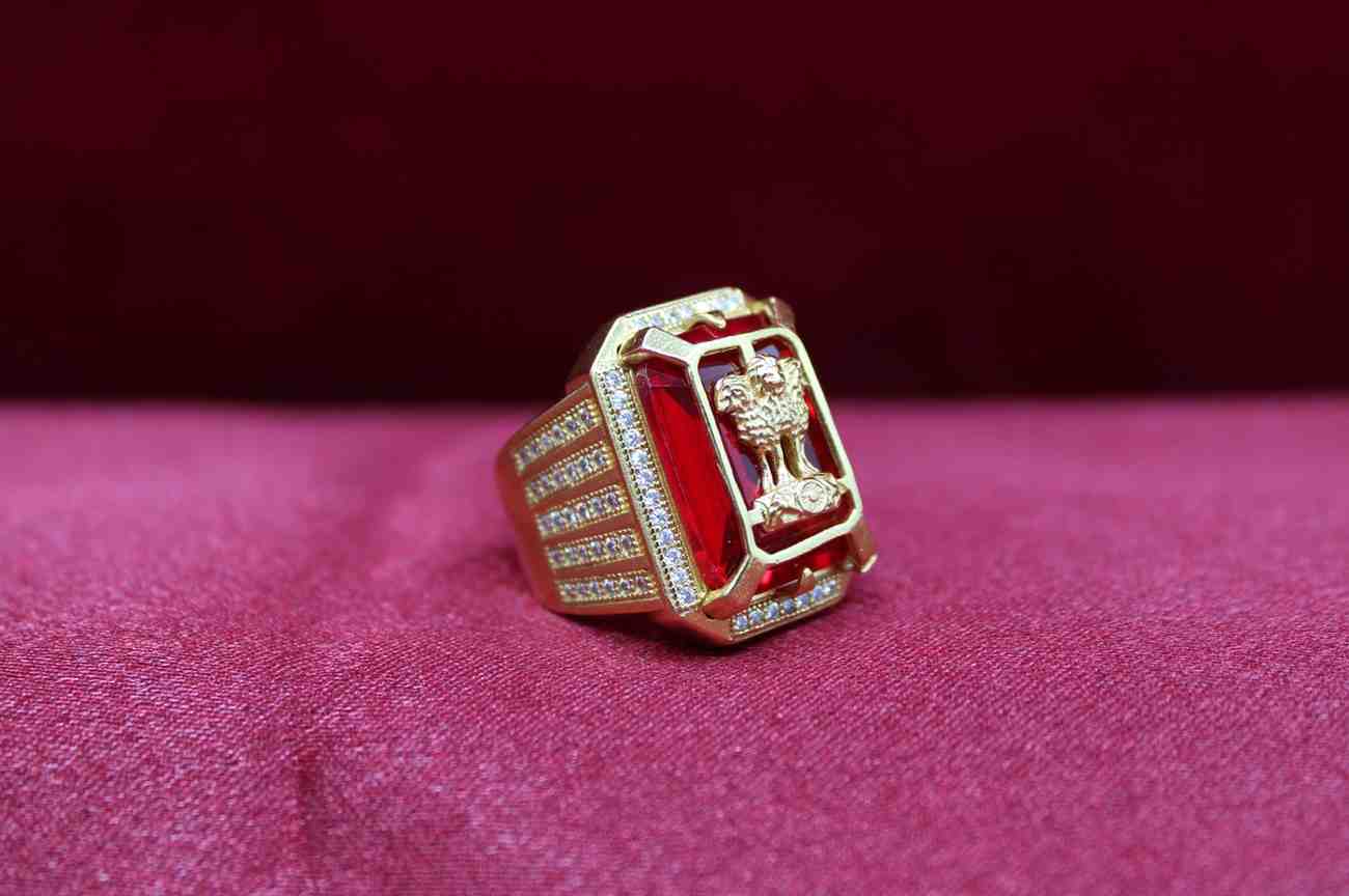 1 Gram Gold Plated Mudra With Diamond Best Quality Design Ring For Men