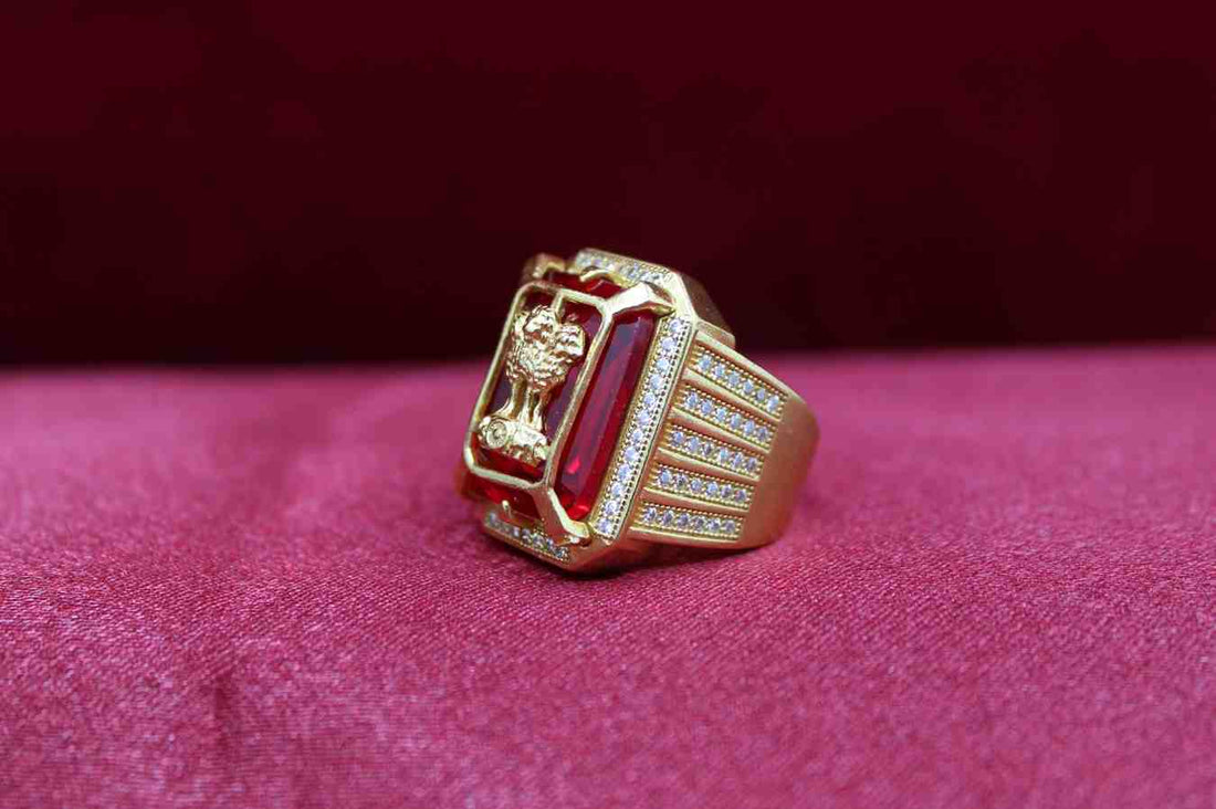 1 Gram Gold Plated Mudra With Diamond Best Quality Design Ring For Men