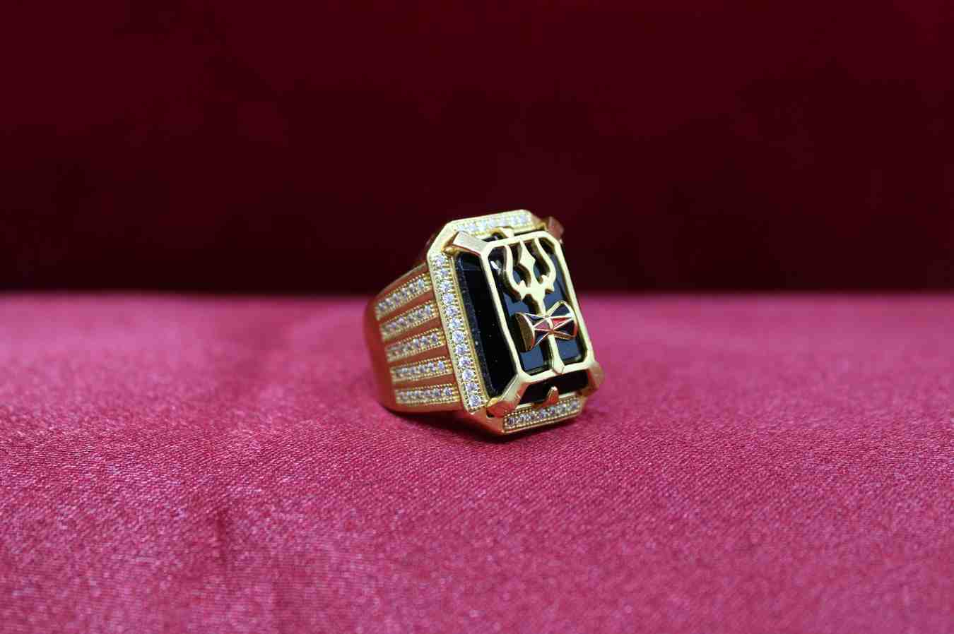 1 Gram Gold Plated Shiv On Black Stone Gorgeous Design Ring For Men
