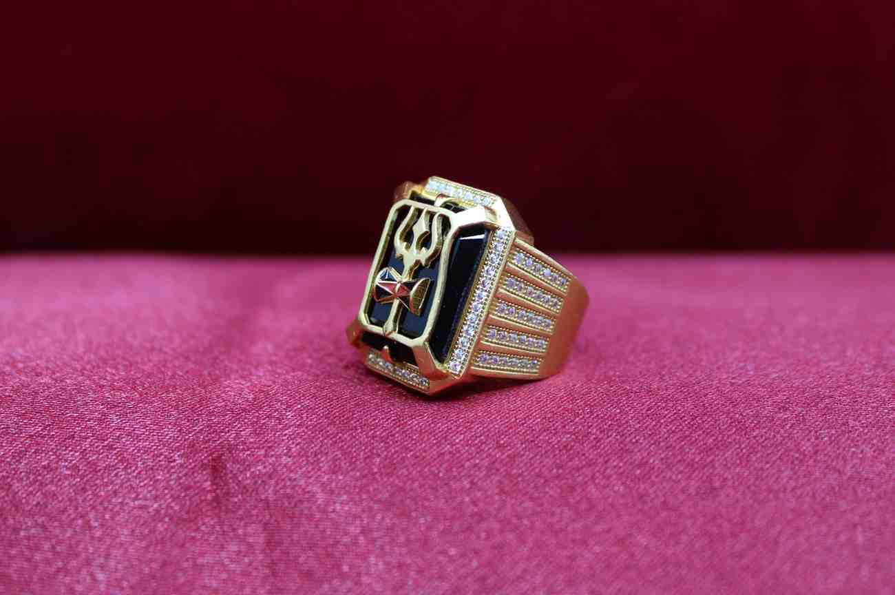 1 Gram Gold Plated Shiv On Black Stone Gorgeous Design Ring For Men