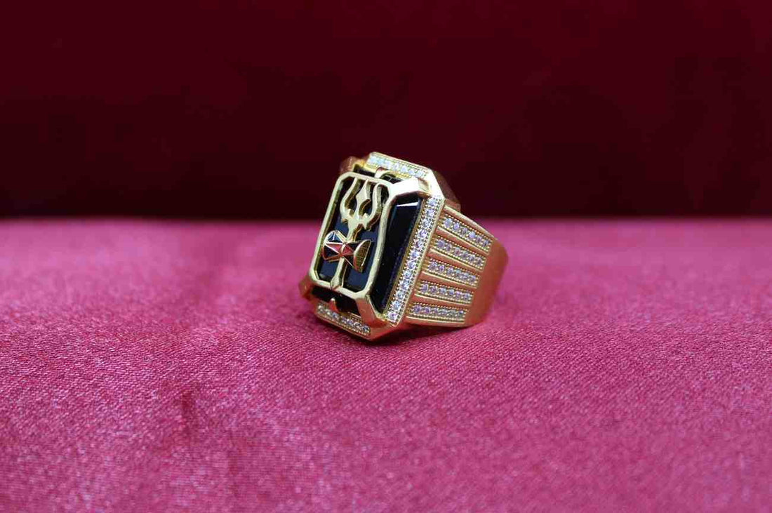 1 Gram Gold Plated Shiv On Black Stone Gorgeous Design Ring For Men