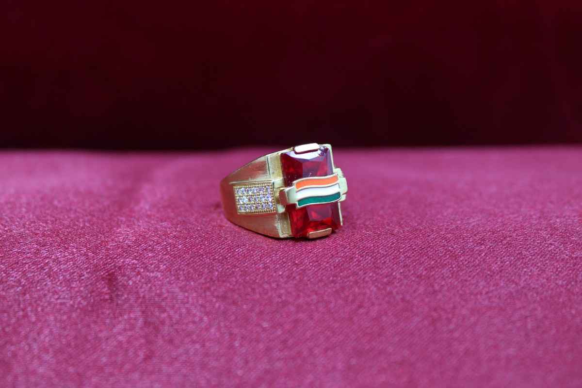 1 Gram Gold Plated Indian Flag On Red Stone Best Quality Ring For Men