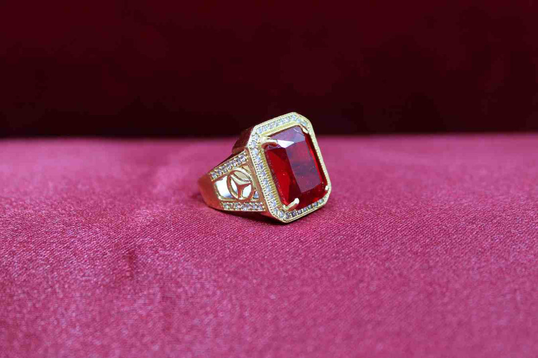 1 Gram Gold Diamond With Mercedes Logo Design Ring For Men