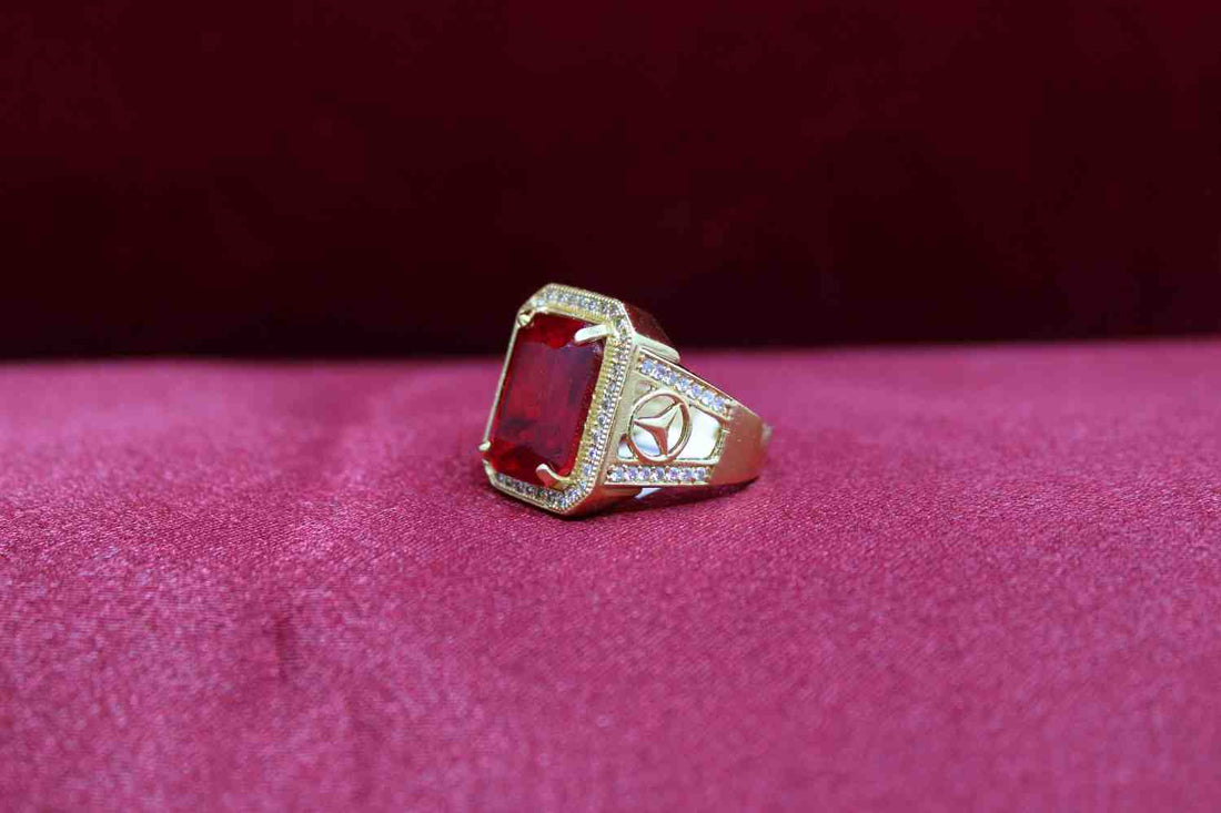 1 Gram Gold Diamond With Mercedes Logo Design Ring For Men