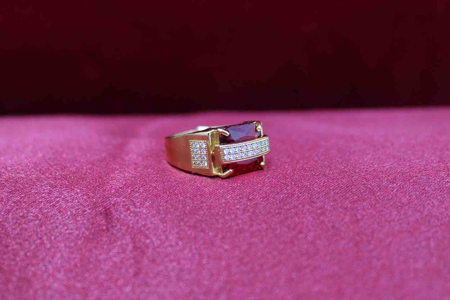 1 Gram Gold Plated Red Stone With Diamond Best Quality Ring For Men