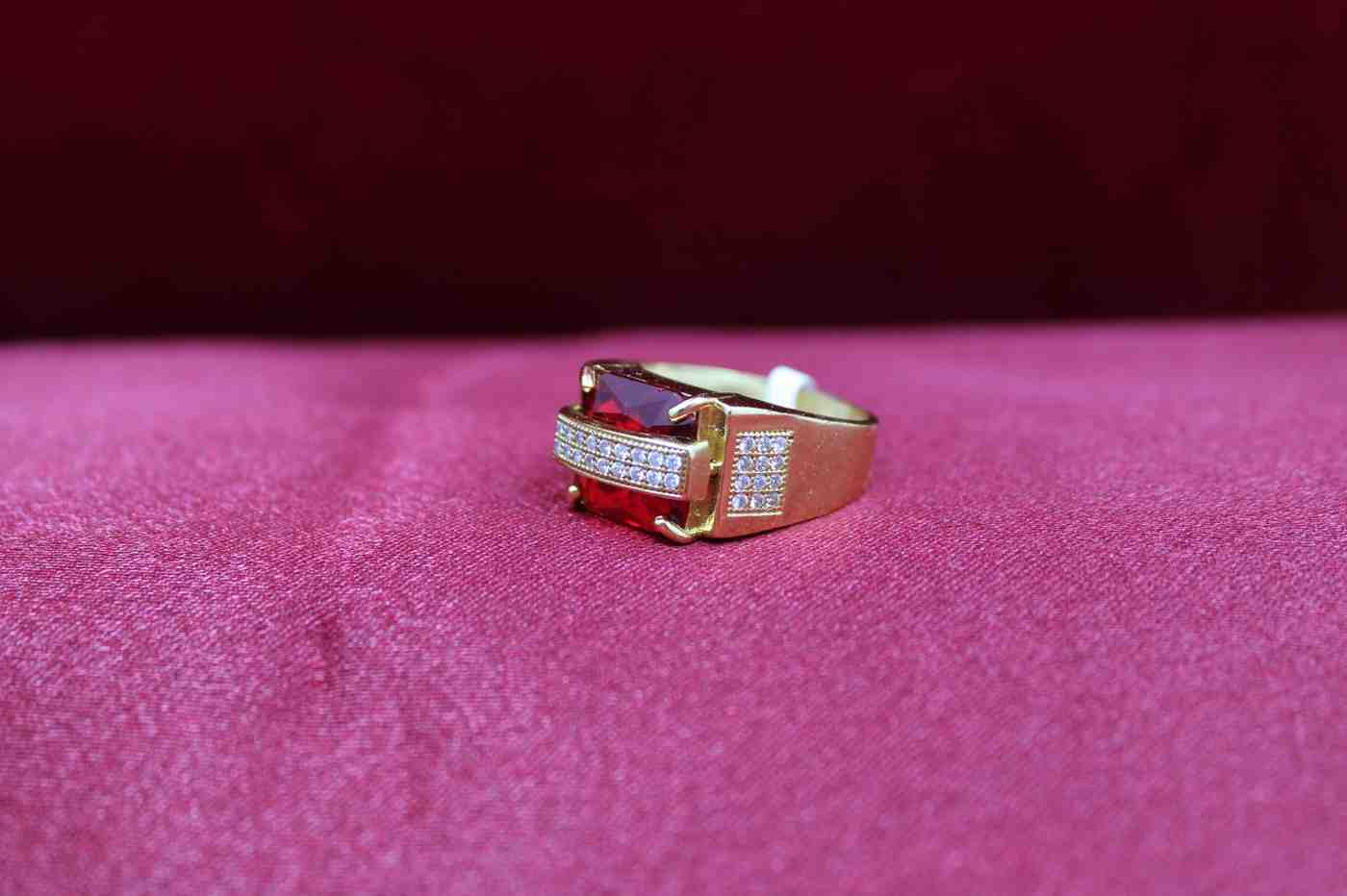 1 Gram Gold Plated Red Stone With Diamond Best Quality Ring For Men