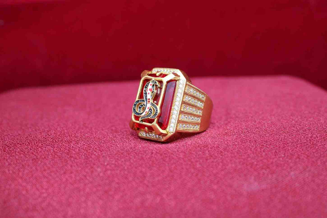 1 Gram Gold Plated Goga Maharaj With Diamond Best Quality Ring For Men
