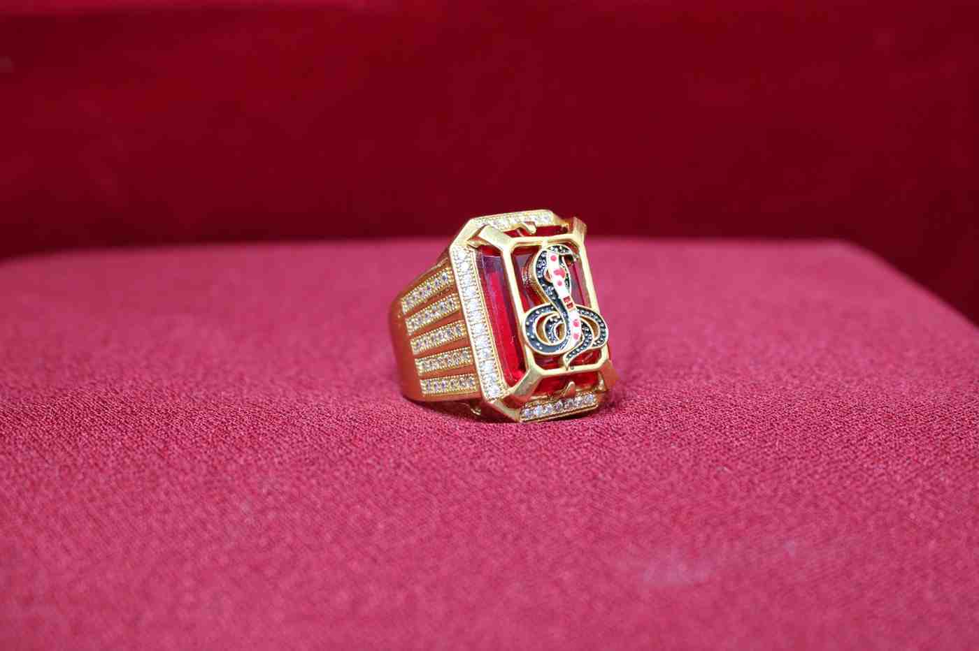1 Gram Gold Plated Goga Maharaj With Diamond Best Quality Ring For Men
