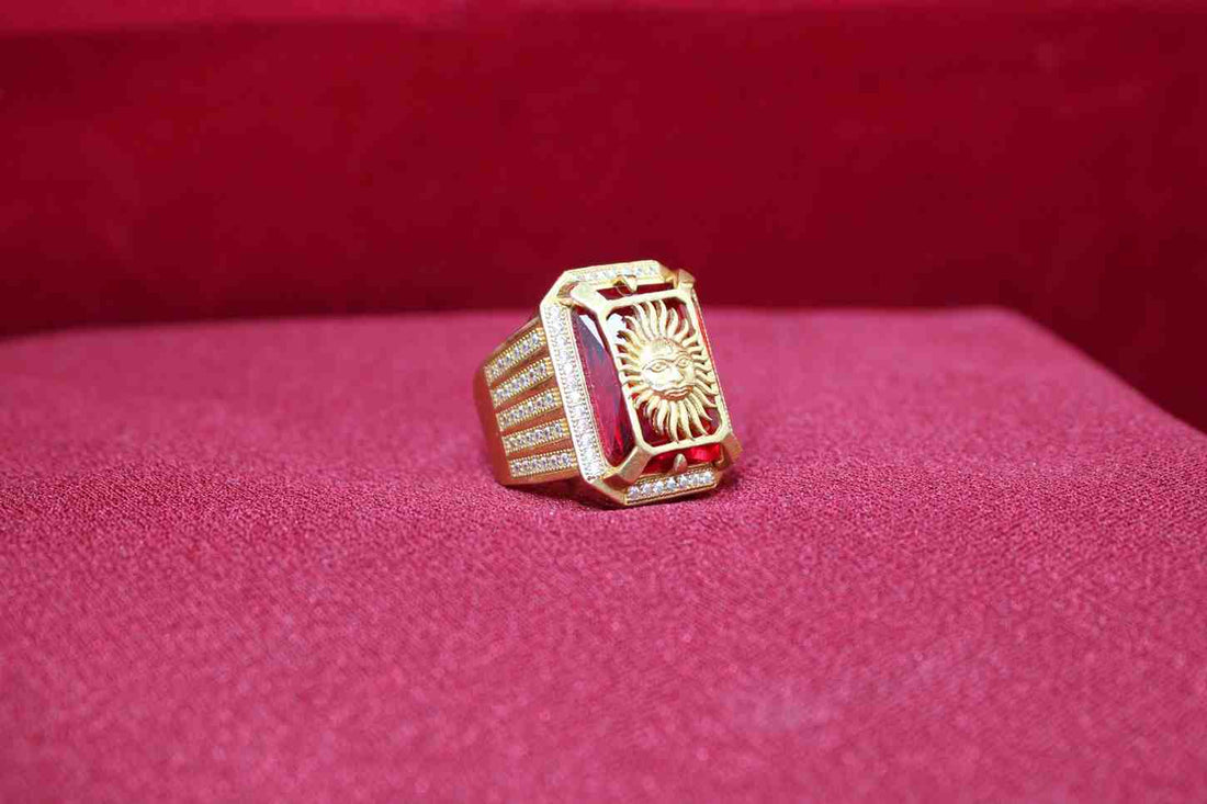 1 Gram Gold Plated Sun With Diamond Best Quality Ring For Men