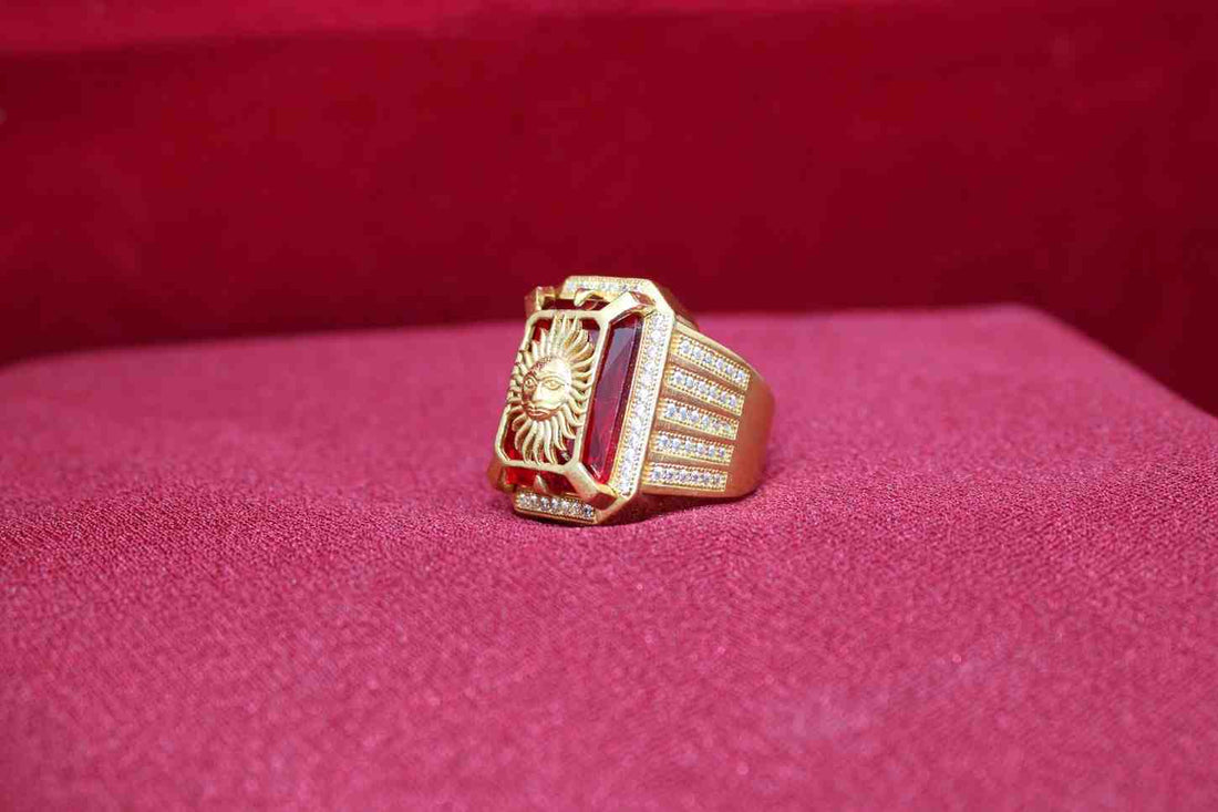 1 Gram Gold Plated Sun With Diamond Best Quality Ring For Men