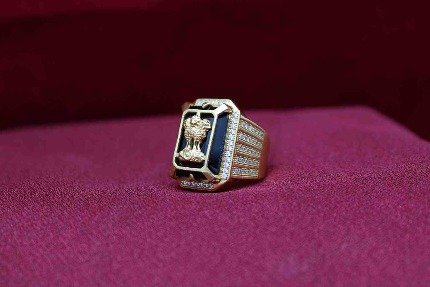 1 Gram Gold Plated Mudra With Diamond Best Quality Design Ring For Men