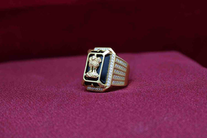 1 Gram Gold Plated Mudra With Diamond Best Quality Design Ring For Men