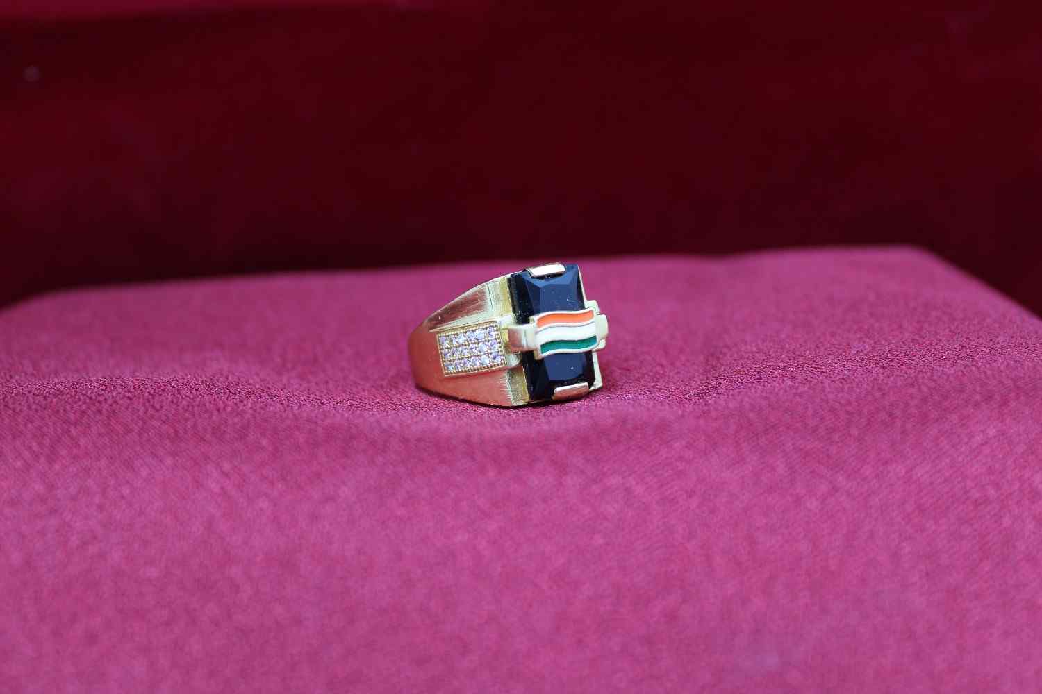 1 Gram Gold Plated Indian Flag On Red Stone Best Quality Ring For Men