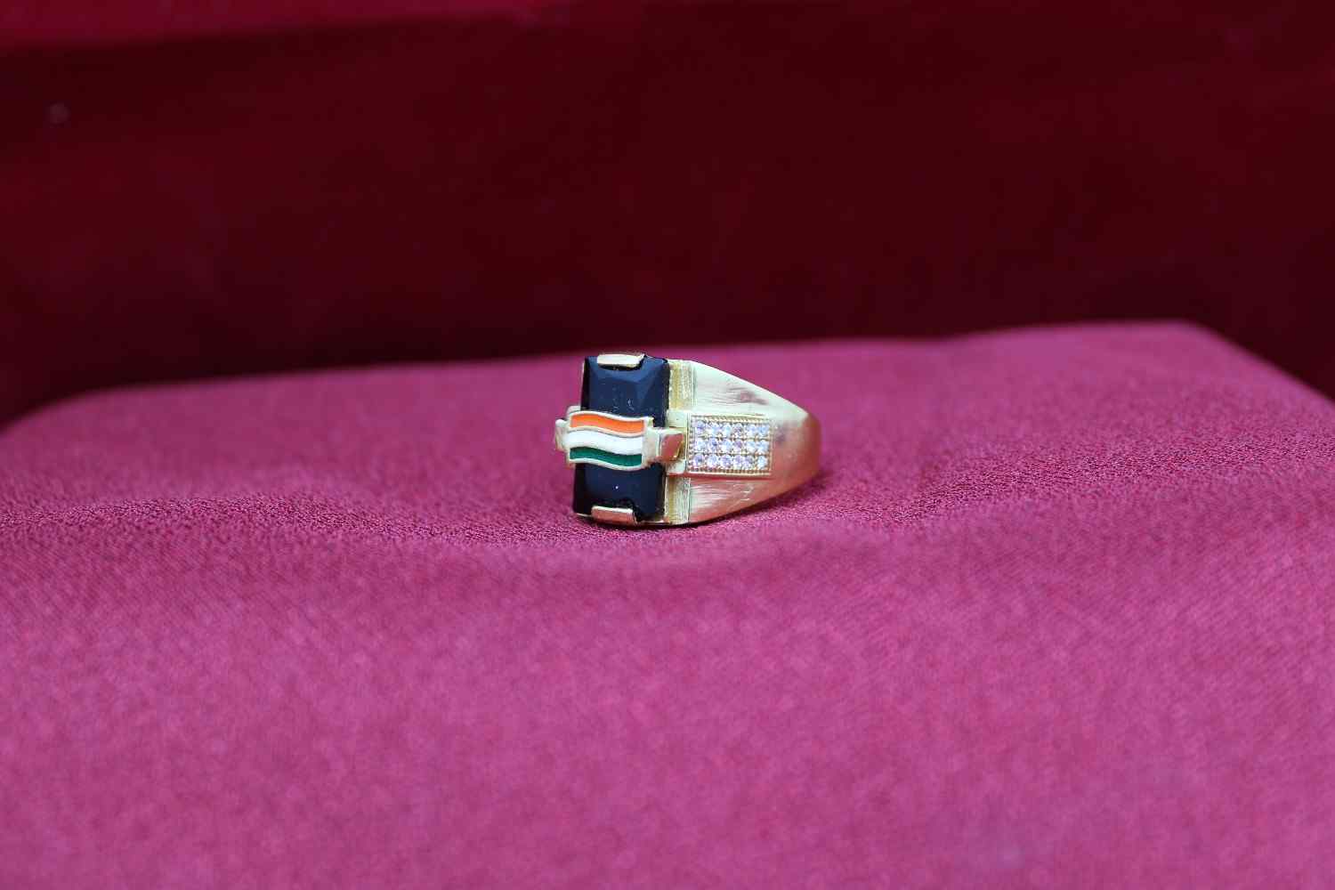1 Gram Gold Plated Indian Flag On Red Stone Best Quality Ring For Men