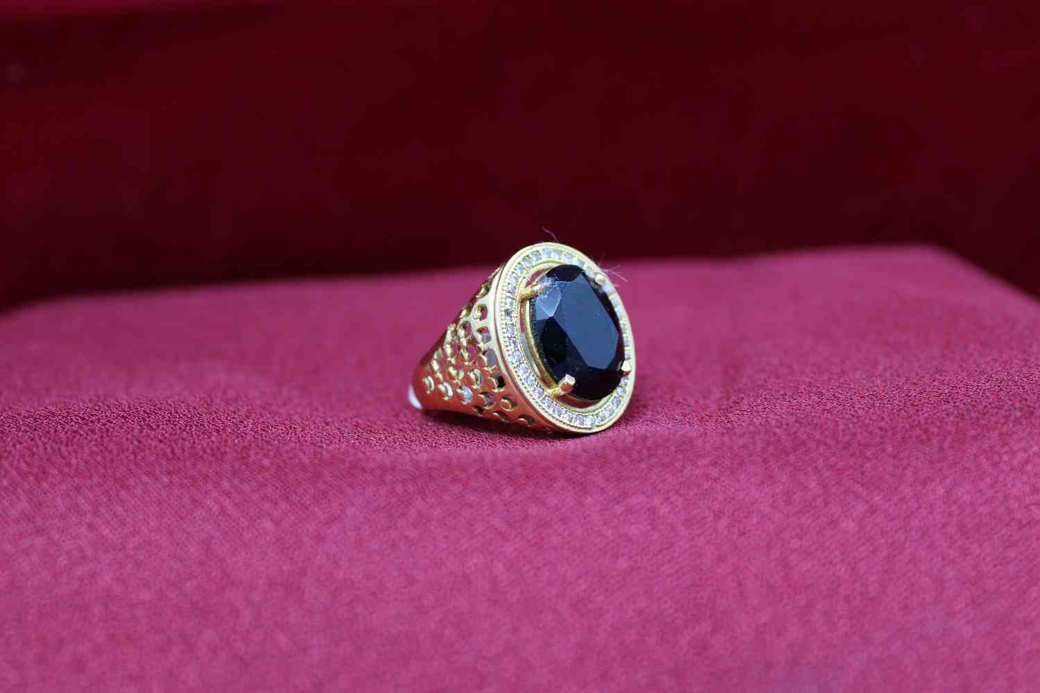 1 Gram Gold Plated Red Stone With Diamond Antique Design Ring For Men