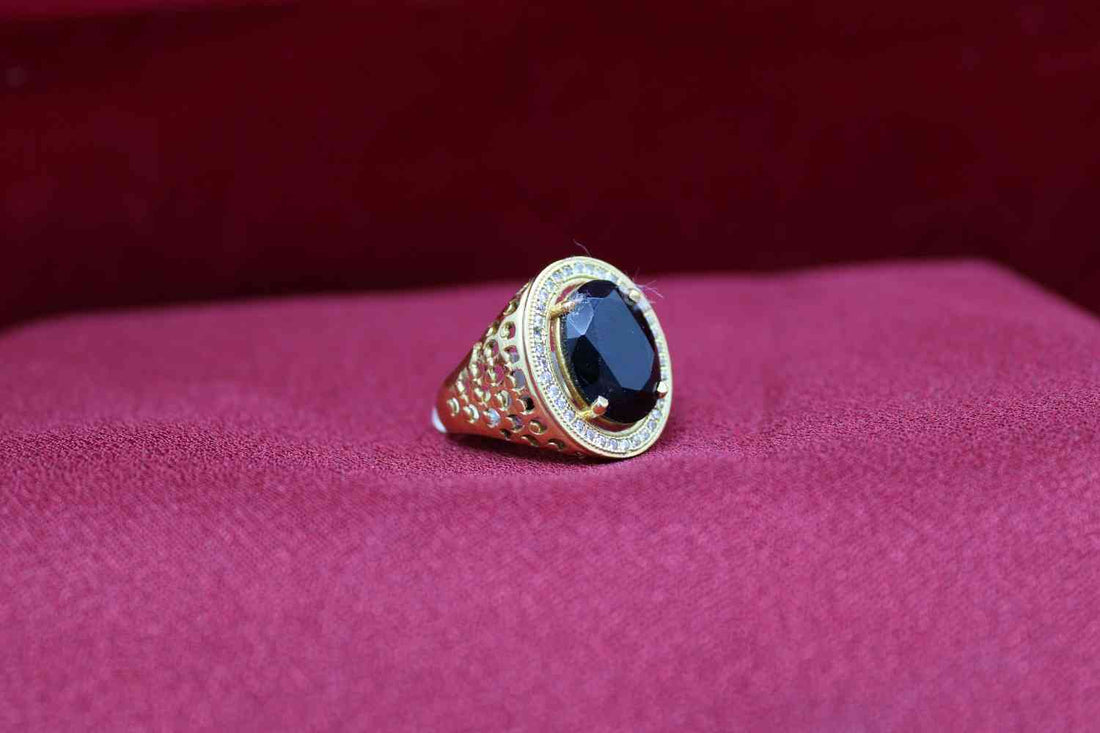 1 Gram Gold Plated Red Stone With Diamond Antique Design Ring For Men
