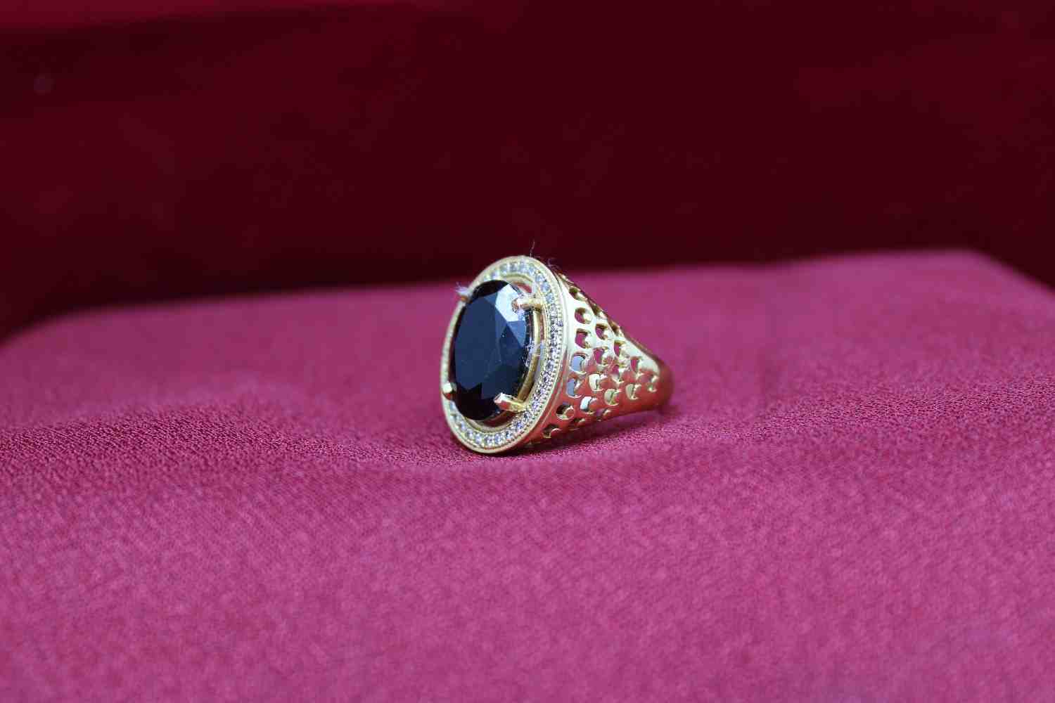 1 Gram Gold Plated Red Stone With Diamond Antique Design Ring For Men