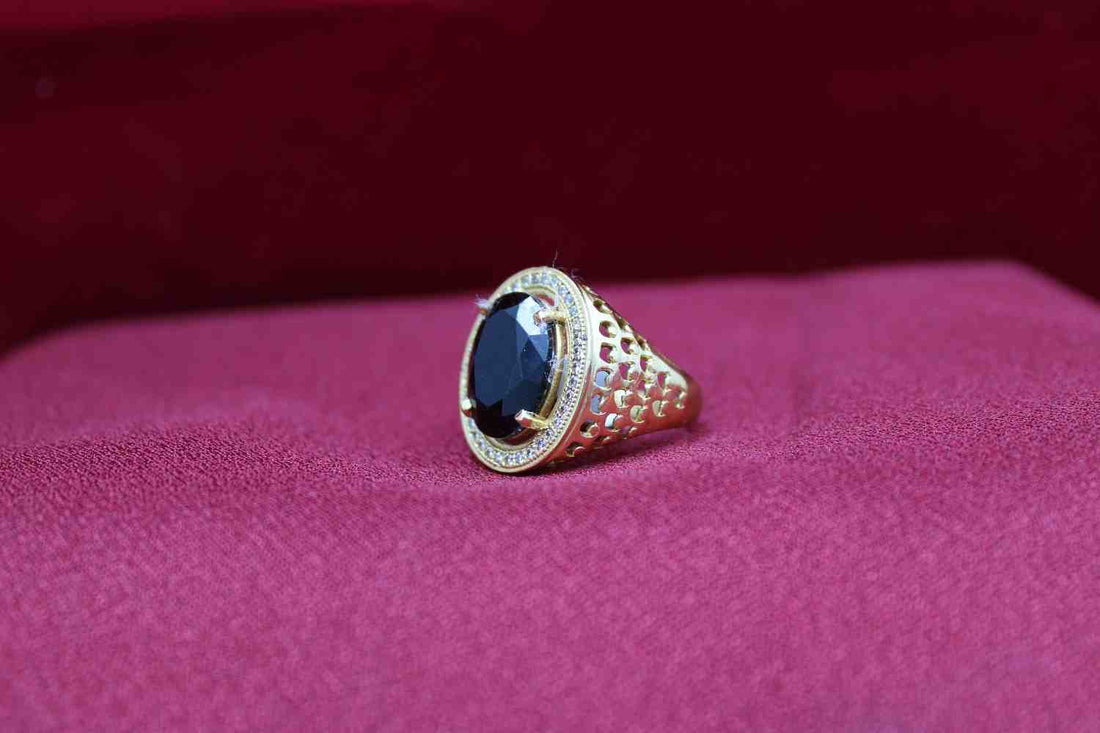 1 Gram Gold Plated Red Stone With Diamond Antique Design Ring For Men