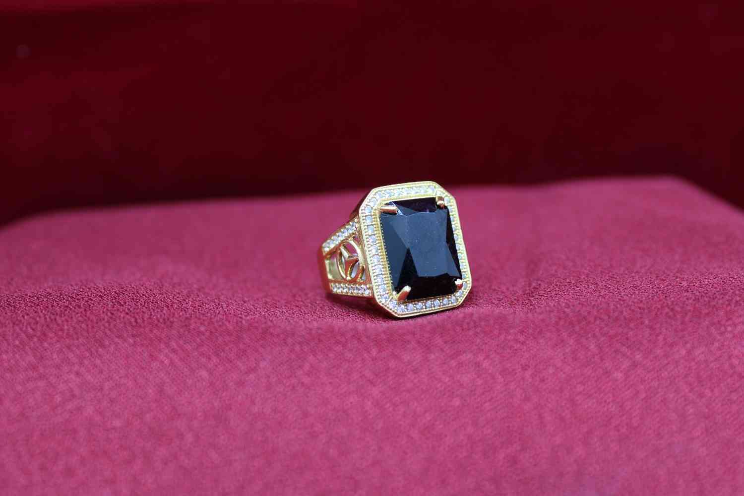 1 Gram Gold Diamond With Mercedes Logo Design Ring For Men