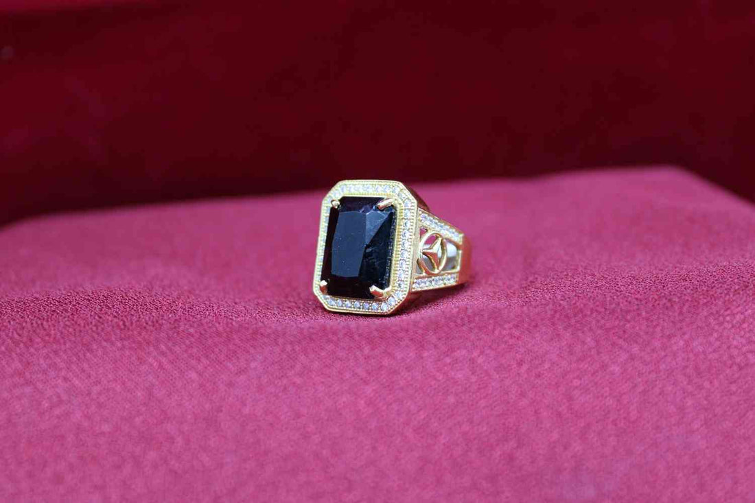 1 Gram Gold Diamond With Mercedes Logo Design Ring For Men