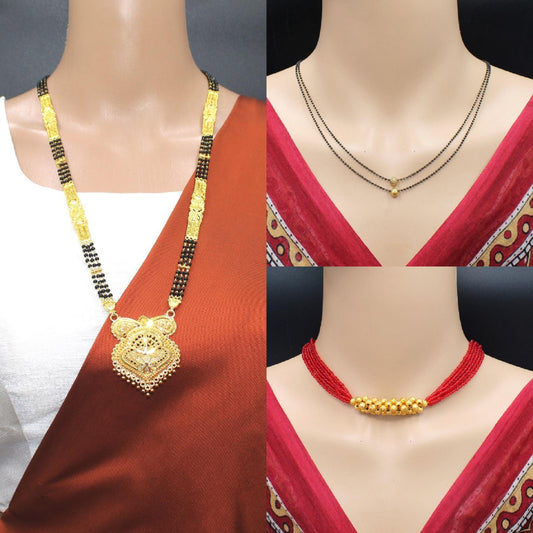 Soni Jewellery Combo of 3 Traditional Daily Wear Mangalsutra for Women (Pack Of 3) (1 Long Mangalsutra, 1 Short Mangalsutra, 1 Maharashtrian Thushi Mangalsutra)