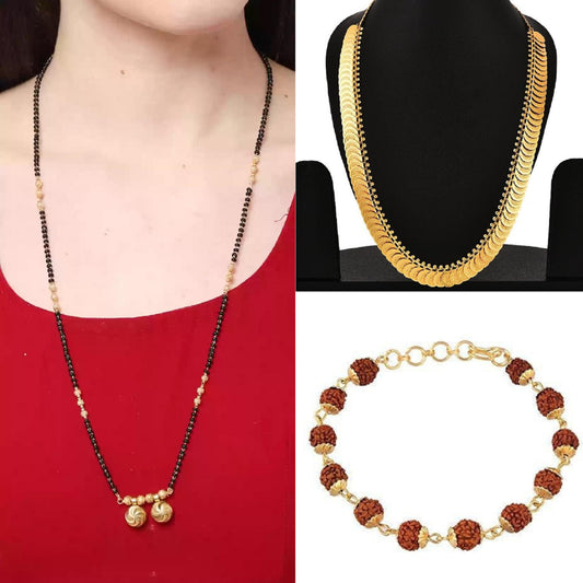 Soni Jewellery Combo of 3 Traditional Daily Wear Mangalsutra for Women (Pack Of 3) (1 Long Mangalsutra, 1 Laxmi Mala, 1 Gents Rudarx bracelet)