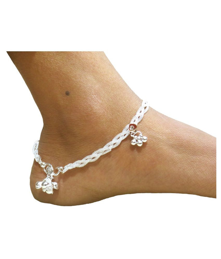 Classic Silver-Plated Braided Payal with Ghungroo – Traditional Indian Anklet for Women
