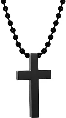 MOOHAM Cross Necklace for Men Black Stainless Steel Plain Cross Pendant Necklace for Men Box Chain 16-30 Inch