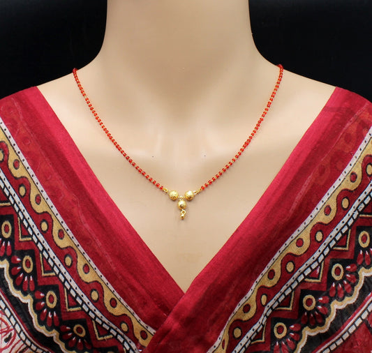 Soni Jewellery Gold Plated Set With Earring & Red Beads Mangalsutra Combo For Women (Pack Of 3) (1 Gold Plated Set With Earring, 1 Red Beads Mangalsutra, Golden Earring